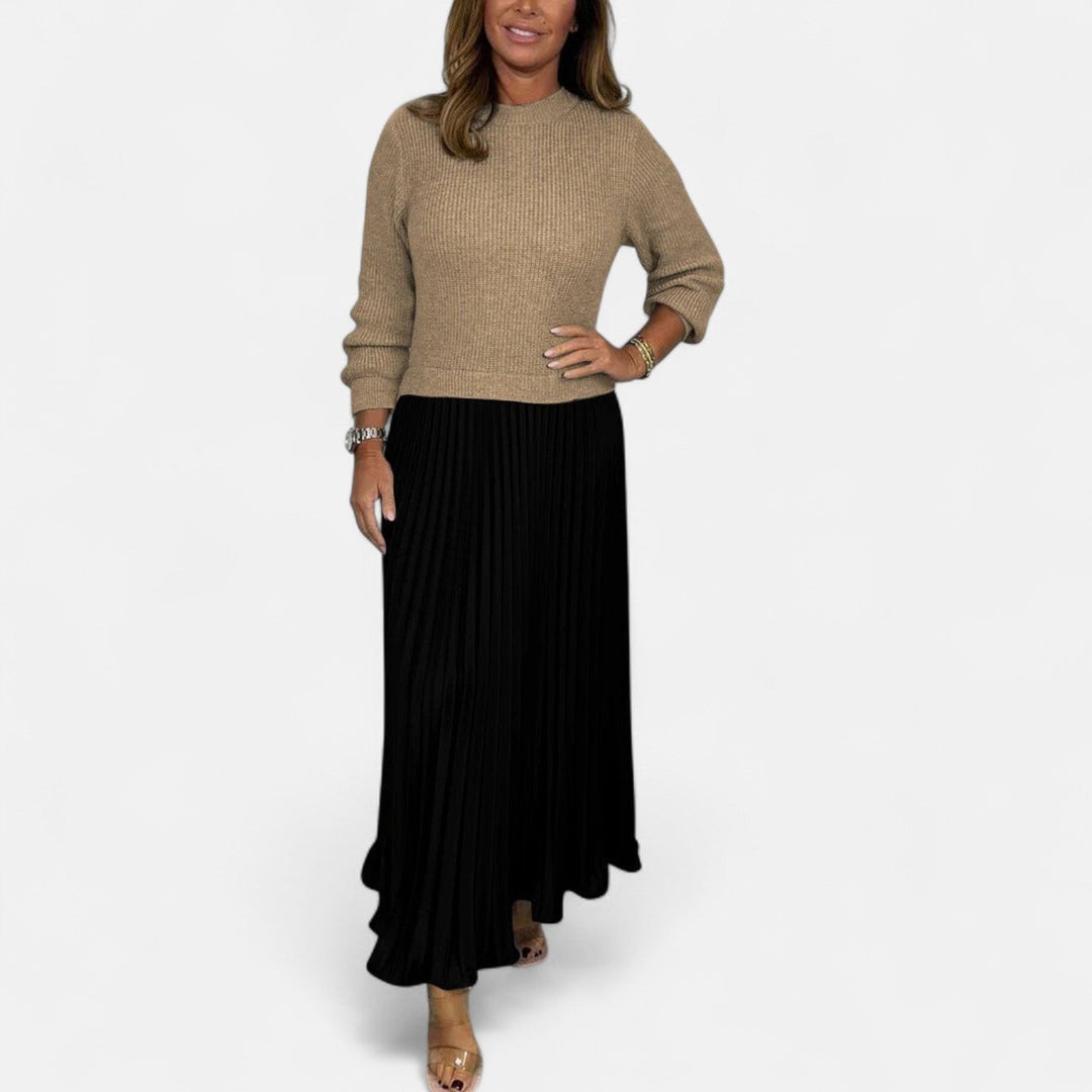 Caelynnah | Elegant Maxi Dress with Sweater & Pleated Skirt